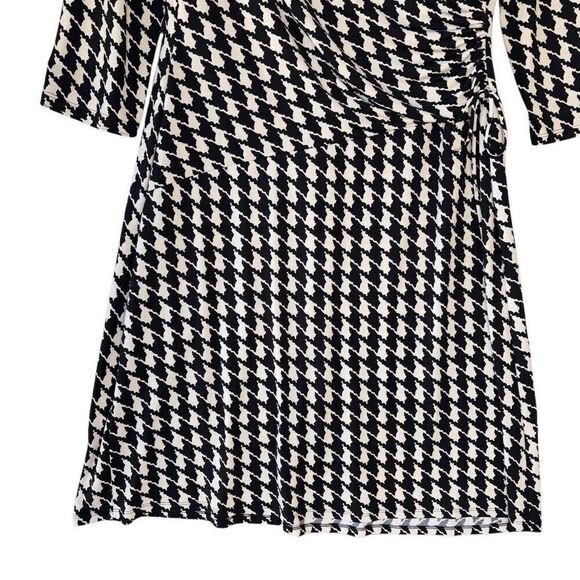 Eva-Picone Dress Flow Wrap Black Houndstooth Print 3/4 Sleeve V Neck Size 16 - Picture 4 of 10